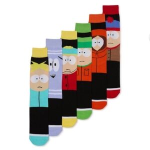 South Park 6 Pairs Of Crew Socks Shoe Size 6-12 Colorful Cartoon